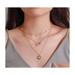 Pendant Necklaces Bracelet Designer Jewelry Mtilayered Geometric Alloy Necklace Creative Exaggeration Simple Cross Chain Star Drop D Dhr6I