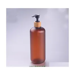 Garrafas de armazenamento frascos de 500 ml 10/20pcs fosco âmbar plástico plástico loção de loção para bomba de bambu shampoo chuveiro packin dh0ou