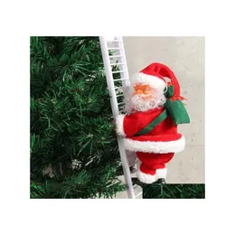 Dekoracje świąteczne Elektryczne Święty Mikołaj Claus Drabinka Lalka Muzyka Kreatywna Xmas wystrój Kid Toy Year Tree Tree Ornament Dr Dhxgz