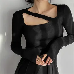 여자 스웨터 외계인 키티 블랙 슬림 점퍼 스퀘어 칼라 여자 니트 바닥 단단한 ol 빈티지 패션 섹시 세련된 정상 스프링