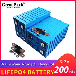 LiFePO4 16PCS 200AH High Capacity Battery Cell Rechargeable Long Service Life Deep Cycle Solar Power Bank for RV with Busbar