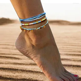 Anklets Meetvii 3Pcs/Set Bohemian Fashion Anklet Round Metal Charm Seedbeads Handmade Weave Anklet&Bracelet Women Jewelry