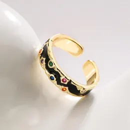 Pierścionki ślubne 2023 Modna złota kolor Copper Party Biżuteria Kolorowa CZ cyrkon Inkoner Enamel geometryczny otwarty pierścień dla eleganckich kobiet