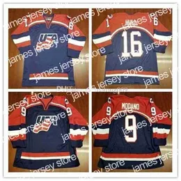 College Hockey Wears Thr Team USA # 16 Brett Hull 9 Mike Modano Hockey Jersey bordado costurado qualquer número e nome Jerseys