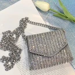 Cross Body Rhinestone Evening Bag Luxury Designer Handbags for Women 2022 PU Leather Purses Summer Girls Chain Clutch Shoulder Bags X230106