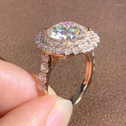 Anéis de casamento Luxury Rose Gold Color Zircon Ring Round Round Cut Crystal Princesa Jóias de jóias de noiva Presentes