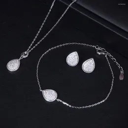 Halsbandörhängen Set Luxury Water Drop Geometry Cubic Zircon Engagement Dubai Bridal Earring Armband For Women Wedding Jewelry
