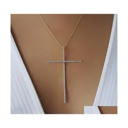 Pendanthalsband Klassiska storstora korshalsband f￶r kvinnor charm smycken kubik zirkon cz diamant crucifix kristna ornament acc dhxkv