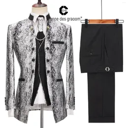 Erkek Suit Cenne Des Graoom Son Count Tasarım Erkekler Terzi Yapımı Kostüm Homme Smokin 4 Parça Blazer Düğün Partisi Şarkıcı Damat Gümüş