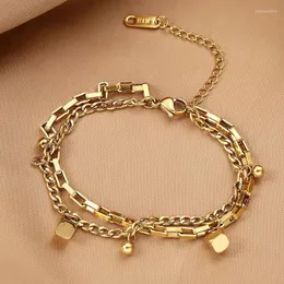 Braccialetti a maglie ENSHIR Bracciale quadrato geometrico multistrato in acciaio inossidabile 316L per personalità da donna Catena spessa color oro