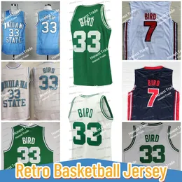 33 Larry Bird Retro Basketball Trikot Indiana State Sycamores 1992 Basketballteam 7 Bird Blue White Green Throwback Mens Ed Trikot