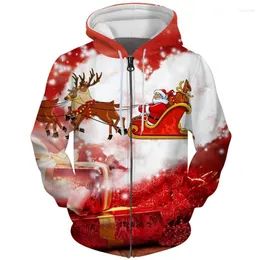 Moletons masculinos CloudStyle Christmas 3D Men Men Zipper Papai Noel