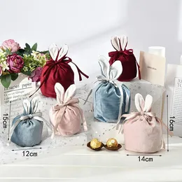 Easter Rabbit Plush Candy Bag Handbags Gift Buckets Velvet Bunny Easter Basket for Kids Party Decoration 0106