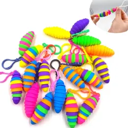 Fidget Toys Slug keychain Articulated Flexible 3D Slugs keychains Sensory Squishy Stress Reliever Autism Needs Anti-stress Rainbow Children Adult Toy