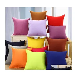 Kuddefodral 18x18Inch Sofa Throw Pillow Case Pure Color Polyester White Er Cushion Blank Home Decor Gift Anpassning DBC Drop Delivery DHQBO