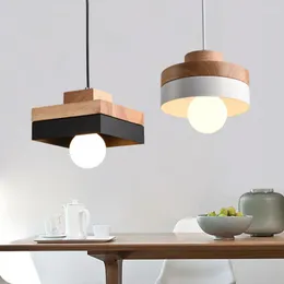 Anhängerlampen moderne Holzleuchten für heimische kreative E27 Hanging Lamp Restaurant Schlafzimmer Wohnzimmer Nordisches Metall