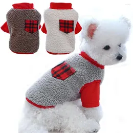 Hundkläder Plaid Pocket Christmas Sweater Winter Warm Fleece Hoodie Cloth Weather Pullover Coat For Small Dogs York Chihwawa