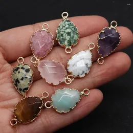 Pendant Necklaces Natural Stone Fashion Drop Shape 14x27mm Double Hole Small Metal Bound Opal Redstone Jewelry Earring Necklace Connector