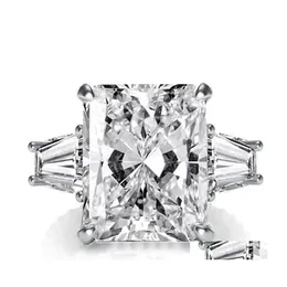 Обручальные кольца 2021 Top продавать блестящие роскошные украшения 925 Стерлинговая принцесса Cut White Topaz CZ Diamond Gemstones Eternity Party Dhu2x