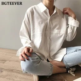 Women's Blouses Shirts BGTEEVER Minimalist Loose White for Women Turn-down Collar Solid Female Tops Spring Summer 230106