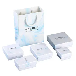 Marble Jewelry Blank Gradient Ink Blue Boxes for Necklaces Earring Ring Bulk Gift Box Sponge Filled for Christmas Gift Case