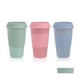 머그잔 패션 타일 커피 머그 뚜껑과 친환경 밀 St 음료 티 컵 크리에이티브 트래블 핑크 블루 vt0370 드롭 배달 홈 정원 DHD7Z
