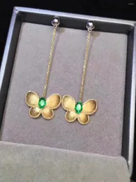 Dangle Earrings Luxury Retro Butterfly Natural Green Emerald Drop Gemstone 925 Silver Female Party Gift Jewelry
