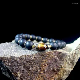 Strand Natural Stone Black Matte Onyx Lava Beads Tiger Eye Armband för män Fashion Jewelry Gift Bijoux NSB1055