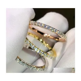 زفاف خواتم بسيطة أزياء حلوة لطيف المجوهرات 925 الجنيه الاسترليني Sier Rose Gold Fill Pave White Tapphire CZ Diamond Women Band Ring Drop Dres0n