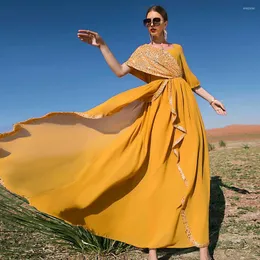 Ciągnicy etniczne cekiny muzułmańskie sukienki kaftan marocain sukienki imprezowe vestido longo wielkie huśtawka abaya femme dubai kaftan szat