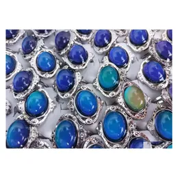 Pierścienie opaski pierścień nastrojowy vintage sier duży owalny kryształ zmienia kolorów temperaturę regulowane rozmiar dostawy biżuterii DH2WL