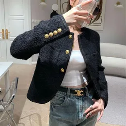 Women's Jackets Limiguyue French Tweed Coats Elegant Slim Short Jacket Golden Buttons O-neck Tops Women Vintage Simple Autumn Winter Clothes