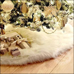 Christmas Decorations 90-122cm Tree Skirt White Faux Fur Merry Year Home Xmas-Tree Plush Beaded Embroidered Trees