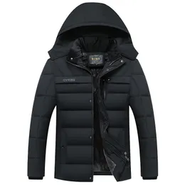 Herrjackor mode fleece huva vinterrock män tjock varm mens jacka vindtät gåva till far make parka 230106