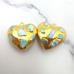 Colares pendentes românticos bela coração formar azul larimar inserir ouro banhado de alta qualidade para fazer com que a jóia de garotas DIY Wonmen Charms