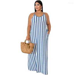 Sukienki swobodne Summer Kobiety 5xl Striped Drukarnia Party Maxi V-Neck Sexy Slim Loose Lady Club Wear