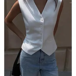 Women's Vests Woman's Vest White Vintage Tooling Waistcoat Elegant OL V Neck Single Breasted Formal Business Wedding