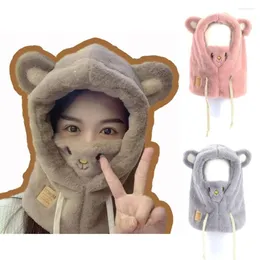 Berets Fashion Windproof Bear Ear Winter Warm Hat Scarf Plush Earflap Earmuff Beanies Caps