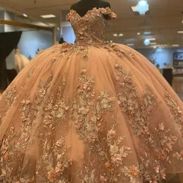 Dresses Quinceanera D Floral Lace Applique Handmade Flowers Sleeveless Off Shoulder Straps Custom Made Tulle Sweet Princess Pageant Ball Gown