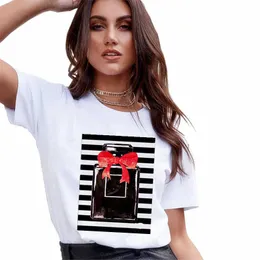 T-shirt T-Shirts Kadın Parfümer Çiçek Stripe Yaz Moda Tişörtü Kadın Sokak Giyin