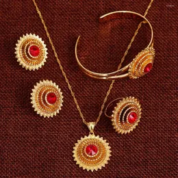 Brincos de colar Definir Bangrui Est grande tamanho 3 cm de cor dourada e etíope Habesha African Bridal for Women