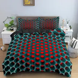 Conjunto de roupas de cama Conjunto de geometria 3D Tampa de edredão king size de tamanho King com travesseiro Black Red Dot Impresso