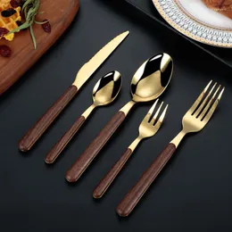 Geschirr Sets 30 teile/satz Imitat Holzgriff Edelstahl Geschirr Westlichen Besteck Tee Löffel Gabel Steak Messer Abendessen Besteck