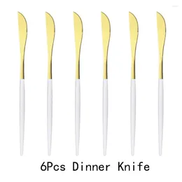 Dinnerware Sets 6Pcs White Gold Fruit Knife Cutlery Stainless Steel Steak Dinner Knives Set Home Flatware Tableware Silverware