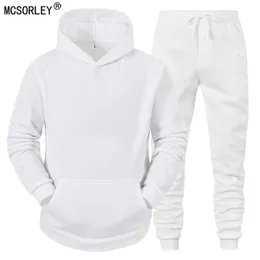 Men's Tracksuits Sets Hoodies Pants Fleece Solid Pullovers Jackets Sweatershirts Sweatpants Hooded Streetwear Outfits 230105