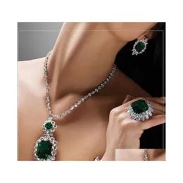 Earrings Necklace Choucong Brand Unique Luxury Bridal Jewelry Set 18K White Gold Fill Emerald Gemstones Wedding Party Stud Earring Dhnjy