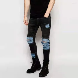 Jeans masculins vintage couleurs solides coutures de loisirs minces minces pantalon crayon en denim de taille moyenne