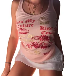 Tanques femininos Camis Xingqing Sexy Tank Tops fofos para feminino letra de clubes Lips Lips Roste de estampa Crop Crop verão Y2K Roupas 2000s Fairycore Tee 230105