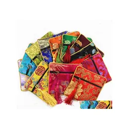 Torebki biżuterii torebki torebki prawdziwe jedwabne jedwabne jedwabne i satyny małe worki do opakowania Buddha koraliki Tassel Brocade 100pcs/działka dostawa pakiet Dhu8i