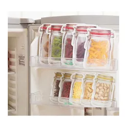 Reusable Grocery Bags Food Storage Zipper Mason Jar Shaped Snacks Airtight Seal Saver Leakproof Kitchen Organizer Vt2196 Drop Delive Dhnk2